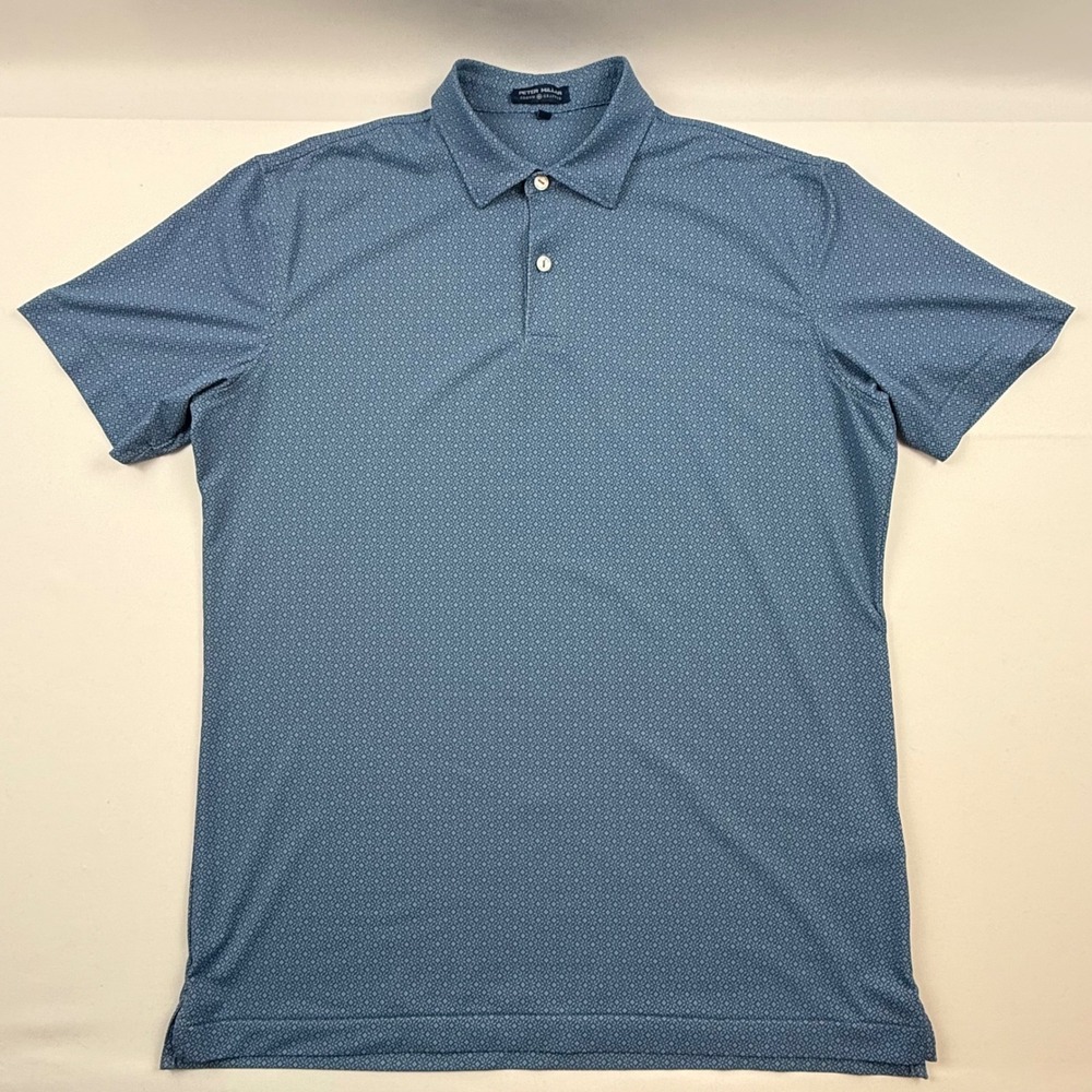 Peter Millar Crown Crafted Blue Geometric Micro Print Performance Polo Shirt M